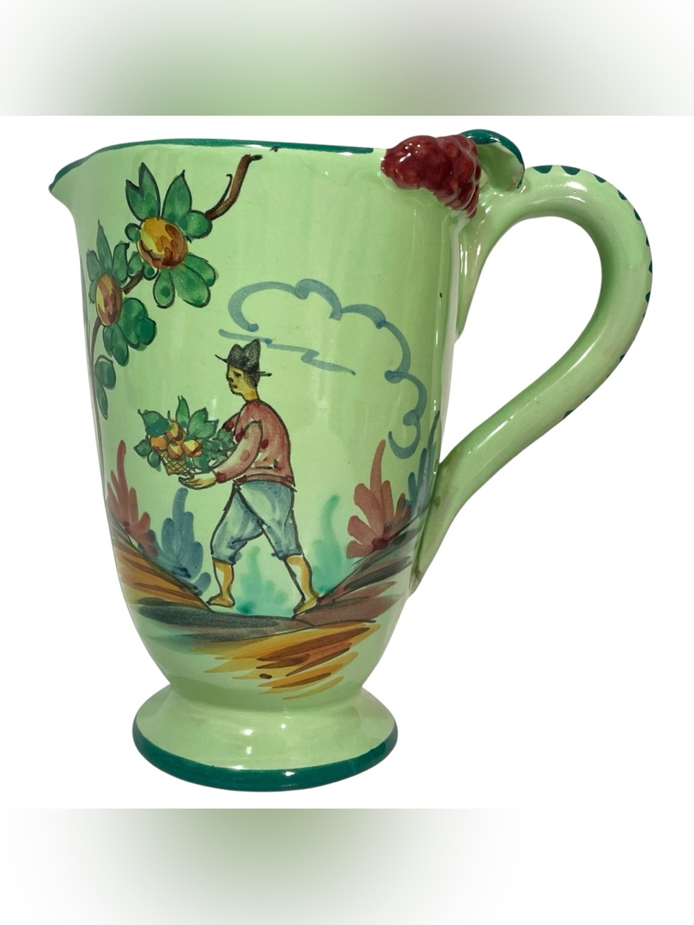 Vintage 1960s N.&C. Signed Italian Pottery Wine Pitcher - Hand Painted Farmers